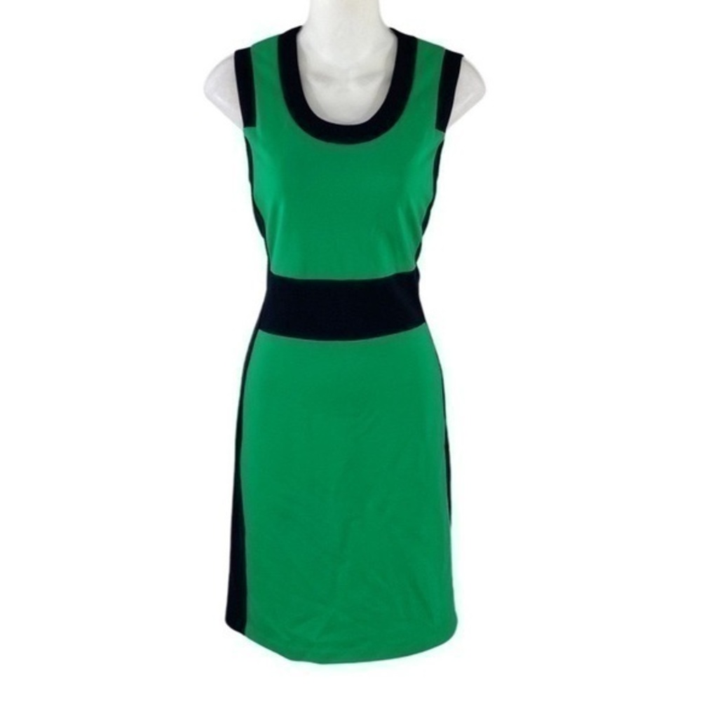 Kenneth Cole New York Green Black Colorblock Sleeveless Sheath Dress 4 GG16